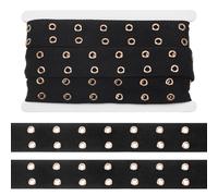 NBEADS 8 Yards Cotton Eyelet Tape, 3.8cm Wide Cotton Grommet Trim with 2-Row Golden Tone Alloy Eyelets Polyester Eyelet Twill Tape for Sewing Garment Corset Shirt Shoes Dress Skirt, Black, Hole: 9mm