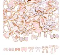 NBEADS 80 Pcs 8 Styles Bowknot Beads, Romantic Alloy Enamel Bowknot Beads Pink Bow Tie Dangle Pendants for Jewellry Making Earrings Necklace Bracelets Valentine's Day DIY Crafts