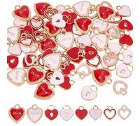 NBEADS 80 Pcs 8 Styles Heart Enamel Beads, Love Heart Beads Gold Plated Enamel Colorful Valentine Heart Beads for Necklace Bracelet DIY Crafts Jewelry Making