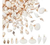 NBEADS 80 Pcs 8 Styles Natural Shell Pendants, Mixed Color Seashell Charms with Copper Wire Loops Shell Jewelry Charms for DIY Jewelry Making Necklace Bracelet Crafts, 18-30.5mm