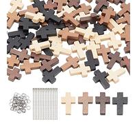 NBEADS 80 Pcs Wooden Cross Pendants, 4 Colors Wood Cross Charms with 120 Pcs Jump Rings 80 Strands Iron Ball Chains for Easter Party DIY Crafts Bracelet Necklace Jewelry Making, Hole: 1.8mm