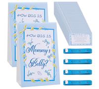 NBEADS 86Pcs Blue Bow Shower Games, Include How Big is Mommy's Belly Sign Measure Bump Game 4Pcs PVC Soft Tape Measure 80 Cards 2Pcs Cardboard for Shower Gender Reveal Party Supplies