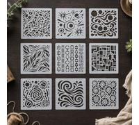 NBEADS 9Pcs 9Styles Assorted Abstract Print Packs, Painting Stencil PET Abstract Texture Layering Templates Mixed Pattern Craft Stencils for Scrapbook Canvas Wood Furniture Card Rock Painting, 15x15cm