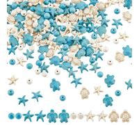 NBEADS about 176 Pcs 6 Styles Synthetic Turquoise Bead Strands, Turtle Bead Charms Starfish Sea Stars Charms Gemstone Stone Spacer Beads for Jewelry Making DIY Bracelet Necklace
