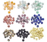 NBEADS about 260 Pcs Heishi Beads Kits, 160 Pcs 8 Styles Natural Gemstone Beads Flat Round Loose Beads Heishi Disc Beads with 100 Pcs Golden Spacer Beads for Bracelet Necklace Earrings Jewelry Making