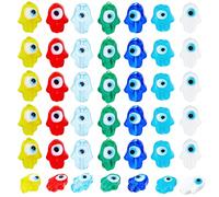 NBEADS About 42 Pcs Hamsa Hand Evil Eye Beads, Hand of Beads Handmade Lampwork Glass Evil Eye Beads Flat Evil Eye Beads Spacer for Jewelry Making, 7 Colors