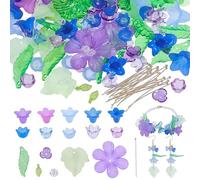 NBEADS About 582 Pcs Acrylic Assorted Beads Kit, 445 Pcs Acrylic Flower and Leaf Beads 87 Pcs Round Glass Beads 50 Pcs Brass Ball Pins Jewelry Making Supplies Kit for Earring Bracelets, Blue/Purple
