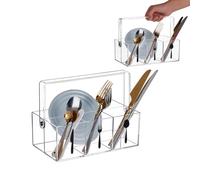 NBEADS Acrylic Cutlery Storage Organizer, Clear Silverware Caddy Utensil Holder with 4 Section and Handle for Countertop Kitchen Picnic Party Countertop Organization, 13.55cm