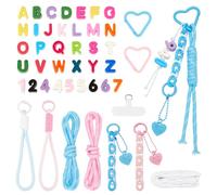 NBEADS Beaded Keychain Making Kit, Including A-Z Large Hole Letter Beads 0-9 Random Mixed Number Beads with Braided Cords and Clasps for Bag Charm Kit Phone Chains Bracelets