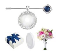NBEADS Bouquet Charms for Wedding Memory, Wedding Bouquet Photo Charms Silver with Polyester Ribbon and Bowknot Gift Box DIY Photo Pin Making Kit for Wedding Memory Bridal Shower Decorations