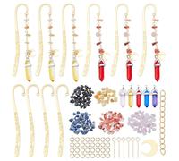 NBEADS DIY Natural Mixed Gemstone Charms Boolmarks Making Kits, Bookmark Book Marks Women Gift Crystal Pendant Style Metal Bookmark Craft Kit Metal Bookmarks for Book Lovers Friend Gift
