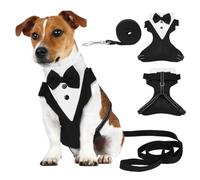NBEADS Dog Vest Tuxedo Harness, Dog Chest Harness Clothes with Leash Adjustable Doggie Suit Costume with Bow Tie for Pet Birthday Wedding Walking, Black, S