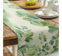 NBEADS Eucalyptus Leaves Table Runner, Green Polyester Tablecloth Seasonal Summer Kitchen Dining Table Decoration for Home Party Festival Decor, 33x229cm