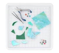 NBEADS Glass Cutting Mat with Debris Tray, 11.6x11.69 Inch Plastic Grid Mat with Collection Tray Glass Cutting Tools Supplies for Glass Grinding Cutting Mosaic and Fusing