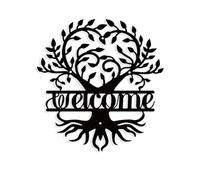 NBEADS Heart Shaped Tree of Life Metal Wall Art Decor, Matte Style Welcome Wall Hanging Sign Decor Silhouette Wall Art for Home Garden Hotel Office Festival Decor Gift, 28.5x30cm