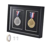 NBEADS Medal Display Shadow Box, 2 in 1 Medals Display Case Wood Matted Picture Photo Frame Stand for Runners, All Sports Winners, Military Awards, Black, 31.6x22.8x4cm