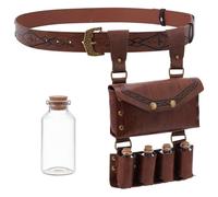 NBEADS Medieval Alchemy PULeather Belt Bag with 4 Cork Fantasy Wizard Waist Pouch Potion Vials Viking Rivet Belt Side Pouch for LARP and Ren Faire Cosplay Halloween, 26.5x17.5x5.7cm