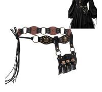NBEADS Medieval Faux Leather Alchemy Set, Medieval PU Leather Waist Bag with Alloy Gothic Skull Snake Magic Wands, 2Pcs glass wishing bottle and Belt for Ren Faire Cosplay Halloween, Black