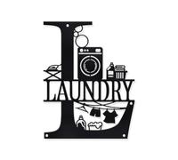 NBEADS Metal Laundry Room Decor, 23.9x18.6cm Laundry Room Sign Metal Vintage Metal Laundry Sign Wall Art for for Modern Home, Kitchen, Bathroom Hanging Decoration, Black