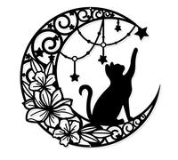NBEADS Metal Wall Art Decor, Moon and Cat Black Wall Hanging Decor Silhouette Wall Art for Home Bedroom Living Room Bathroom Kitchen Office Garden Hotel Wall Decoration, 300x1mm