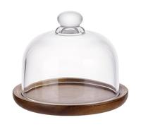 NBEADS Mini Acacia Wooden Cake Stand with Glass Dome, Small Cloche Clear Glass Bell Jar Cover Cake Glass Dome with Base for Kitchen Baking Gifts,4.09×4.09×3.54inches