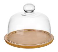 NBEADS Mini Bamboo Cake Glass Dome with Base, Small Cloche Clear Glass Bell Jar Cover Cake Stand with Glass Dome for Kitchen Baking Gifts, 20.5×16cm