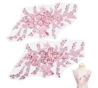 NBEADS Pink Embroidery Applique Sequin, Lace Sew Appliques Lace Pearl Crystal Sew on Patches for Sewing Making Clothes Costumes Accessories
