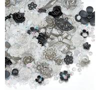 NBEADS Resin Flower Beads Kit, 30g PVC Sequins 30g Plastic Bow Butterfly Flower Beads and 1000pcs Plastic Cabochons DIY Jewelry Supplies for Phone Case Nail Care Shoe Decoration, Black