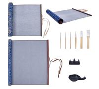 NBEADS Reusable Chinese Calligraphy Practicing Tool, Magic Cloth Water-Writing, Plastic Pen Holder Rest Stand, Ink Trays, Nylon Bristle Paint Brush Set for Home School