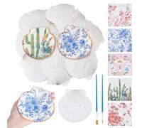 NBEADS Scallop Shells for Crafts, 15 Pcs Natural Shells 40 Pcs 5 Styles Decoupage Paper Napkins 4 Pcs Plastic Paint Strips and Brushes Decorative Paper for DIY Crafting Birthday Party