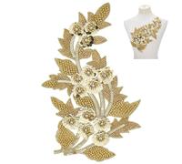 NBEADS Sequin Clothing Patch, 13.27x8.46x0.20inch Embroidered Lace Applique Sequin Embroidery Patch for Wedding Dress Collar Decor DIY Crafts Decorations, Gold