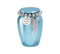 NBEADS Small Urn for Ashes, Aluminum Alloy Cremation Urn with Angel Wing Pendant and Threaded Lid for Human or Pet Ashes Memorial, Medium Turquoise, 44.5x65.5mm