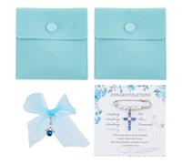NBEADS Something Blue Gift for Bride, Cross Pearl Kilt Pin Brooches Bowknot with Angel Pendants with 2 Pcs Square Velvet Jewelry Bags for Attaches to Bridal Bouquet Dress Meaningful Gift