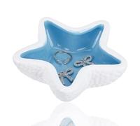 NBEADS Starfish Shape Ceramic Jewelry Tray, Ceramic Ring Earring Holder Ocean-themed Decorative Trinket Plate for Rings Earrings Necklaces Bracelet Jewelry Watch Keys, Light Sky Blue, 10.5x10.8x3.3cm