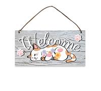 NBEADS Welcome Wood Sign, Round Wood Hanging Plaque Rustic Farmhouse Wall Sign Decor Cat Flowers Patter Front Door Sign Decorations with Jute Twine for Home Hotel Decor Wall, 30x15cm