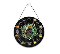 NBEADS Wheel of The Year Wood Sign 11.8 Inch, Wicca Calendar Yule Altar with Knot Pattern Witches Runes Sabbats Pagan Sign for Vintage Handmade Christmas Sign Decor