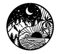 NBEADS Yin Yang Metal Wall Art Decor, 11.8" Moon Sun and Stars Wall Art Tree of Life Wall Hanging Decor Forest Trees and Mountains Silhouette Wall Art for Bedroom Living Room Garden Wall Decoration