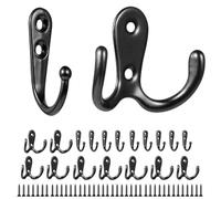NBFBA 20 Pcs Coat Hooks,10 Double Hook and 10 Single Hook Wall Mounted Hooks, with 40 PCS Screws for Bedroom Bathroom Kitchen Cupboard