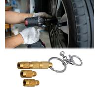 NbgrvB 4-in-1 Solid Brass Tire Air Deflator Tool for Cars & Motorcycles Quick Air Down Valve Core Remover with 4 Caps and Keychain Yellow