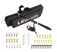 NbgrvB Complete Fishing Kit 1.6M Telescopic Rod and Reel, Includes 42 for Soft Baits, Hooks and Tote Bag, Fiberglass Gear Adults(B-160cm)