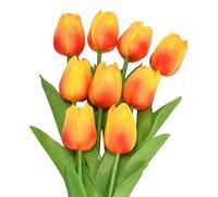 NbgrvB Elegant White with Purple Artificial Tulips PU Silk Flowers Birthday Housewarming Decor No Maintenance Needed(Sunset Red)