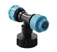 NbgrvB IBC Tank Adapter Connector S60X6 Coarse Thread to 20 25 32mm PE Fittings Plastic Garden Water or Fuel Tank Connector for MDPE Straight Pipes and Blue(Tee outlet 25mm)