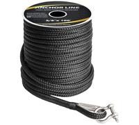 NbgrvB Nylon Braided Anchor Line 100 FT with 316 Stainless Steel Thimble 5/8 Inch Boat Dock Rope for Yacht Fishing Kayak Mooring 100ft black+bow