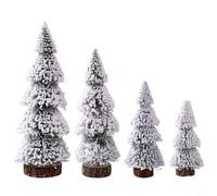 NbgrvB Set of 4 Artificial for Mini Snowy Christmas Trees with Wooden Base Holiday Tabletop Decoration and Small Spaces