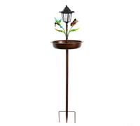 NbgrvB Solar Bird Feeder Bath with Auto Sensor LED Light Sturdy Metal Garden Decor with Butterfly Hummingbird Accents Easy Ground Stake Installation Brown 41.34 Inches(Red)