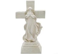 NbgrvB Solar Powered Angel Statue with Cross for Grave Memorial - Weatherproof Resin Garden Ornament Auto Light Up 24cm