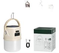 NbgrvB Solar Powered LED Camping Lantern with for Dual Light Source, USB Charging and Power Bank Function, Waterproof Outdoor Beige(A)