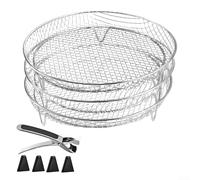NbgrvB Stackable Air Fryer Rack 3 Layer Stainless Steel Grill Shelf for Cosori Tower 20x20cm Square Basket(Circular)