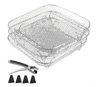 NbgrvB Stackable Air Fryer Rack 3 Layer Stainless Steel Grill Shelf for Cosori Tower 20x20cm Square Basket(Square)
