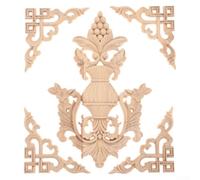 NbgrvB Unfinished Wooden Applique Decal Set of 5 for Creative Furniture Makeover, 1 Central Carved Piece with 4 Corner Accents, for DIY on Doors, Beds, Cabinets, Wardrobes